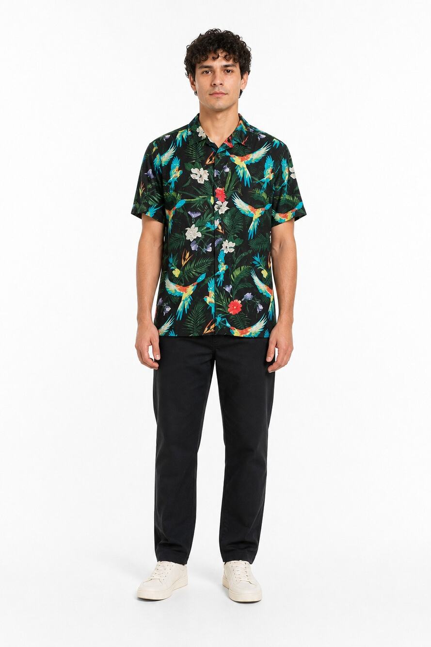 Divided shirt sleeve tropical island button up EUC size large L